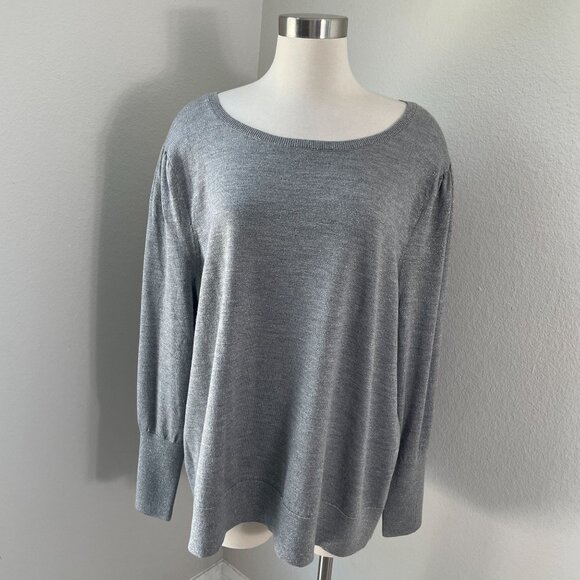 NEW Talbots Plus 3X Gray Metallic Sweater Merino Wool Blend Long Sleeve Knit Top - Picture 1 of 10